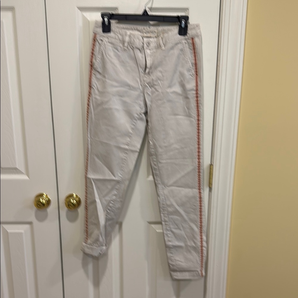 Anthropologie Cream Pants with Red Stripe